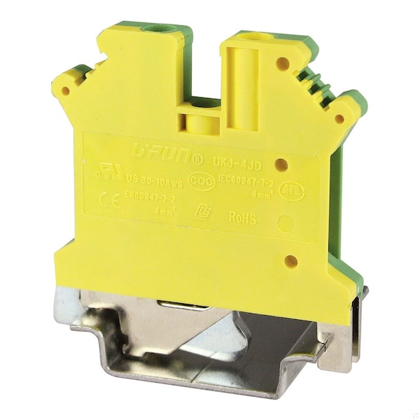 Automation Systems Interconnect DIN Rail Ground Terminal Block, Screw Clamp 26-10 AWG, compare to USLKG5, 80-PK ASIUSLKG5 - main